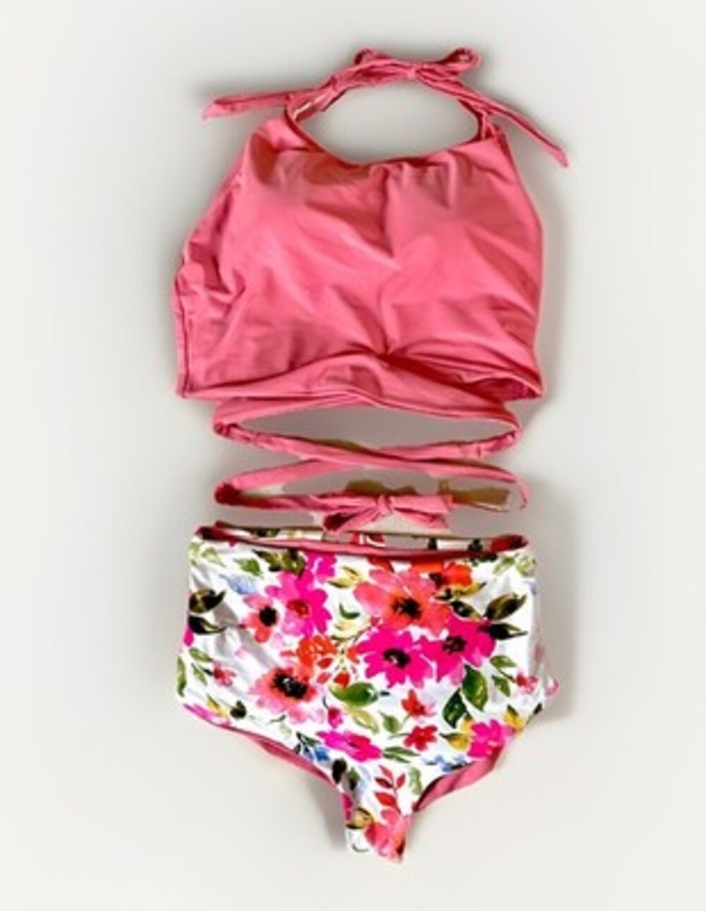 Coral Reef Bikini Swimsuit Set Halter Wrap In Watermelon Pink Floral Size Medium